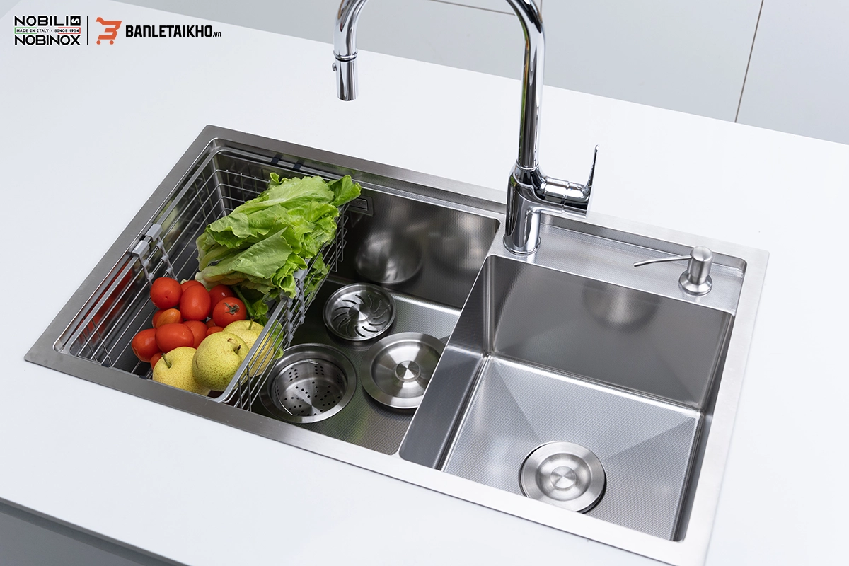Chậu Rửa Bát 2 Hố NOBINOX LUMIA NJ507D – Bồn Rửa Bát Inox Cao Cấp