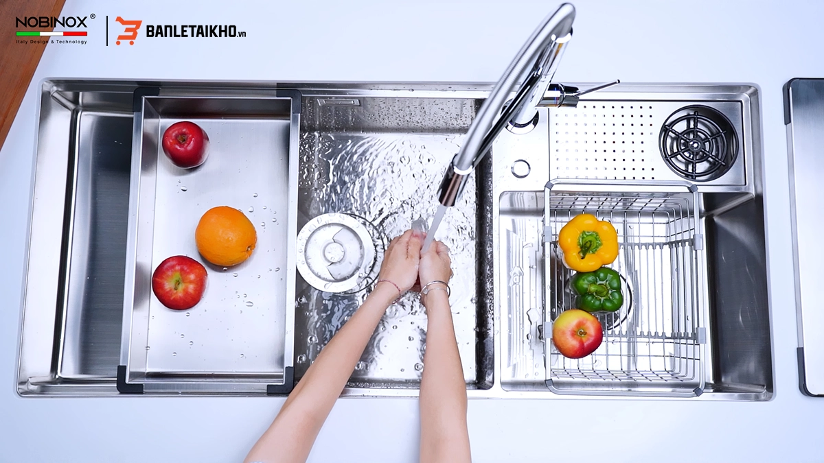 Chậu Rửa Bát 2 Hố NOBINOX RAZIA NJ577 – Bồn Rửa Bát Inox Cao Cấp