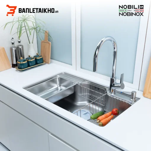 Chậu Rửa Bát 1 Hố NOBINOX LIKEN NL725D – Bồn Rửa Bát Inox Cao Cấp