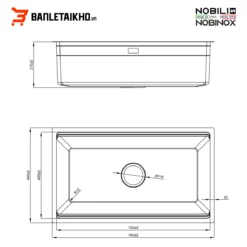 Kích Thước Chậu Rửa Bát 1 Hố NOBINOX LIRA NJ562D – Bồn Rửa Bát Inox Cao Cấp