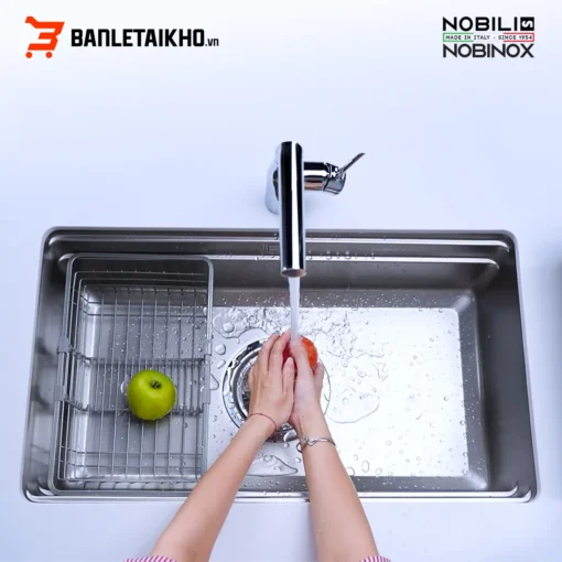 Chậu Rửa Bát 1 Hố NOBINOX LIRA NJ562D – Bồn Rửa Bát Inox Cao Cấp
