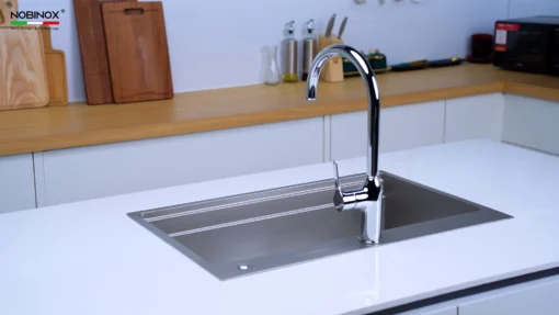 Chậu rửa bát 1 hố NOBINOX LIRA NJ560D – bồn rửa chén inox 304 với thiết kế tinh tế cho gian bếp hiện đại