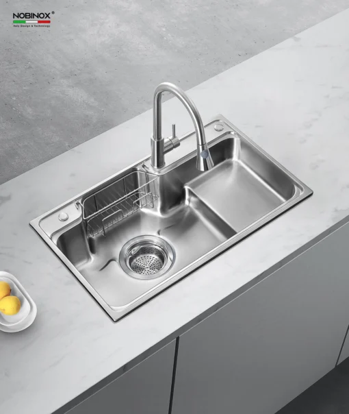 Bồn rửa chén Nobinox Higon NH905 với chất liệu inox chống bám bẩn hiệu quả.