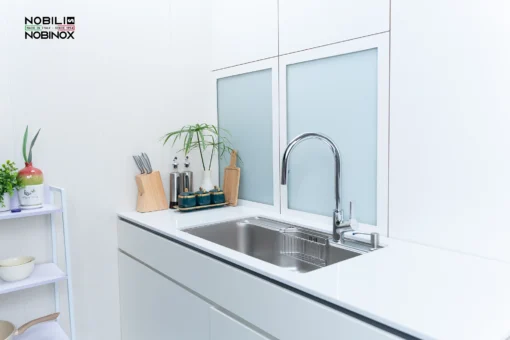 Chậu rửa bát 1 hố Nobinox Liken NL725D tiết kiệm diện tích bếp.