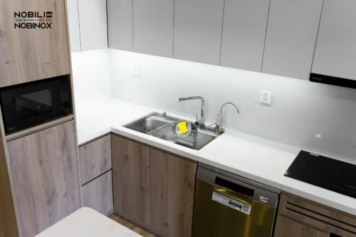 Bồn rửa chén Nobinox Liken NL725D giúp tiết kiệm thời gian làm sạch.