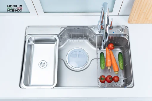 Chậu rửa bát 1 hố Nobinox Liken NL725D với chất liệu inox cao cấp.