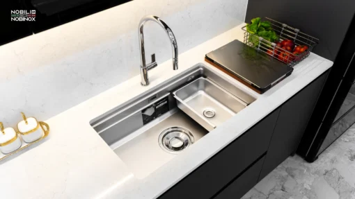 Chậu rửa bát 1 hố Nobinox Lira NJ562D chống oxi hóa, bền đẹp theo thời gian – Bồn rửa chén phù hợp mọi không gian.