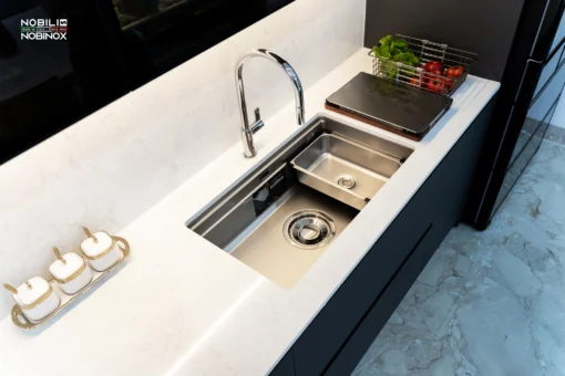 Chậu rửa bát 1 hố Nobinox Lira NJ562D chống oxi hóa, bền đẹp theo thời gian – Bồn rửa chén phù hợp mọi không gian.