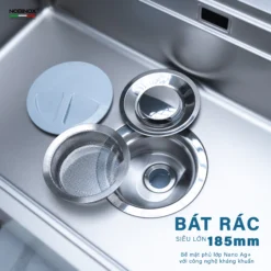 Chậu rửa bát 1 hố NOBINOX LIRA NJ564D – trang bị bát rác và xi phông đi kèm bồn rửa chén chính hãng