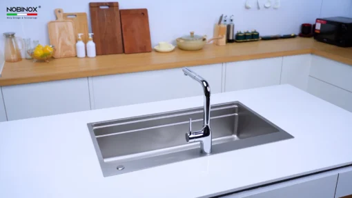Chậu rửa bát 1 hố NOBINOX LIRA NJ564D – bồn rửa chén inox 304 thiết kế cứng cáp và bền đẹp theo thời gian
