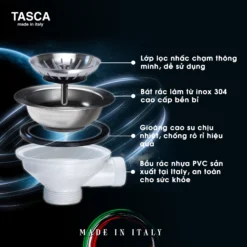 CHẬU RỬA BÁT 1 HỐ TASCA CANOVA NT600B xiphong và bát rác tiện dụng