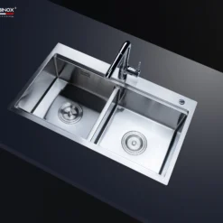 CHẬU RỬA BÁT 2 HỐ NOBINOX LIKEN NL785 với thiết kế bồn rửa chén inox hiện đại, chậu rửa chén tiện dụng cho mọi gian bếp