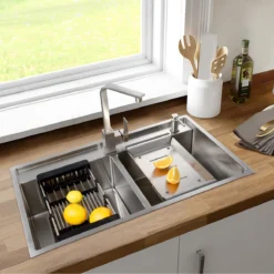 CHẬU RỬA BÁT 2 HỐ NOBINOX LUMIA NJ508D với thiết kế bồn rửa chén inox hiện đại, chậu rửa chén tiện dụng cho mọi gian bếp