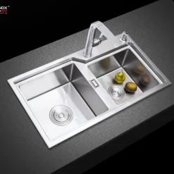 CHẬU RỬA BÁT 2 HỐ NOBINOX LUMIA NJ512 với thiết kế bồn rửa chén inox hiện đại, chậu rửa chén tiện dụng cho mọi gian bếp