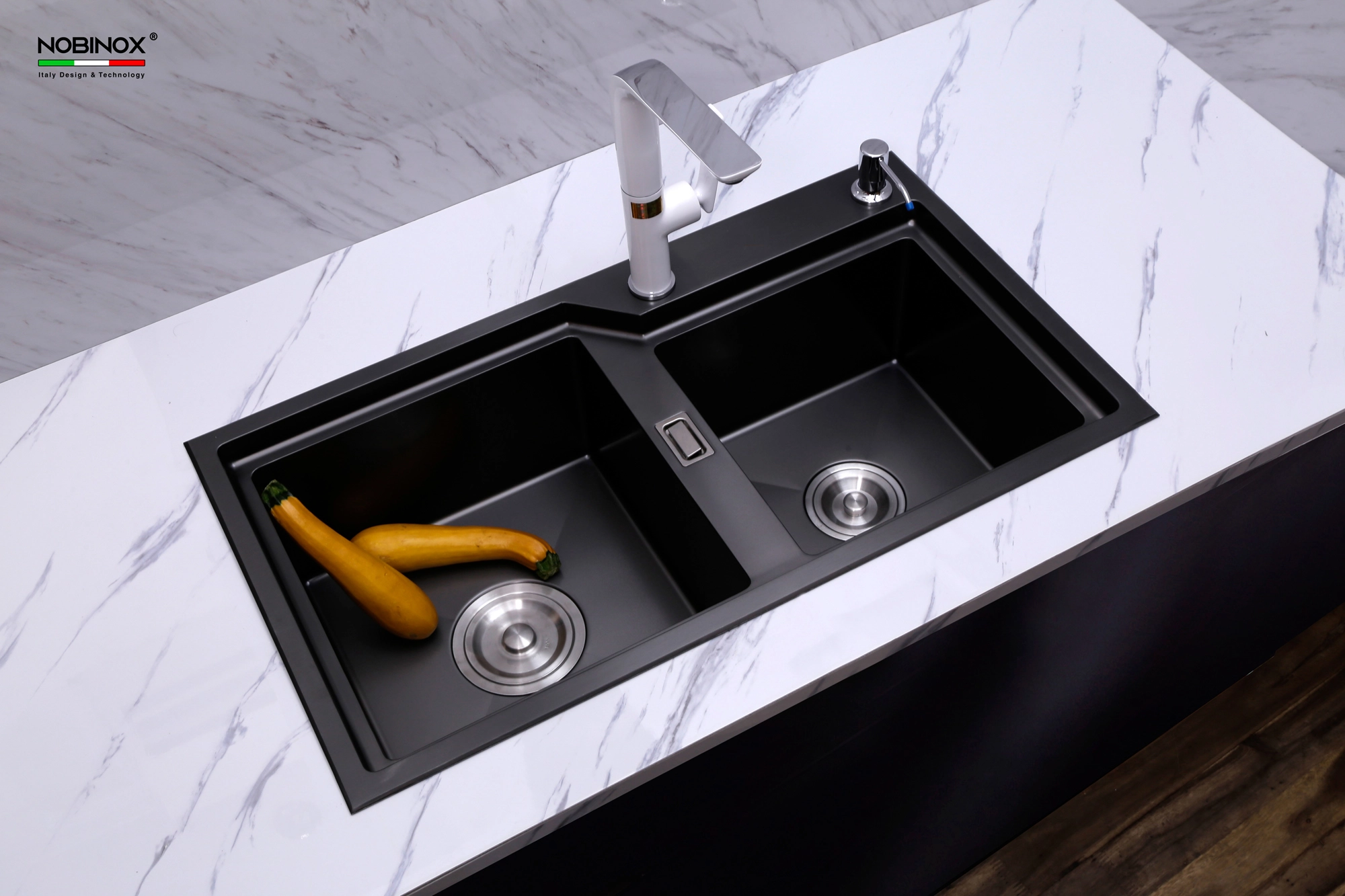 CHẬU RỬA BÁT 2 HỐ NOBINOX LUMIA NJ513B với thiết kế bồn rửa chén inox hiện đại, chậu rửa chén tiện dụng cho mọi gian bếp CHẬU RỬA BÁT 2 HỐ NOBINOX LUMIA NJ513B với thiết kế bồn rửa chén inox hiện đại, chậu rửa chén tiện dụng cho mọi gian bếp