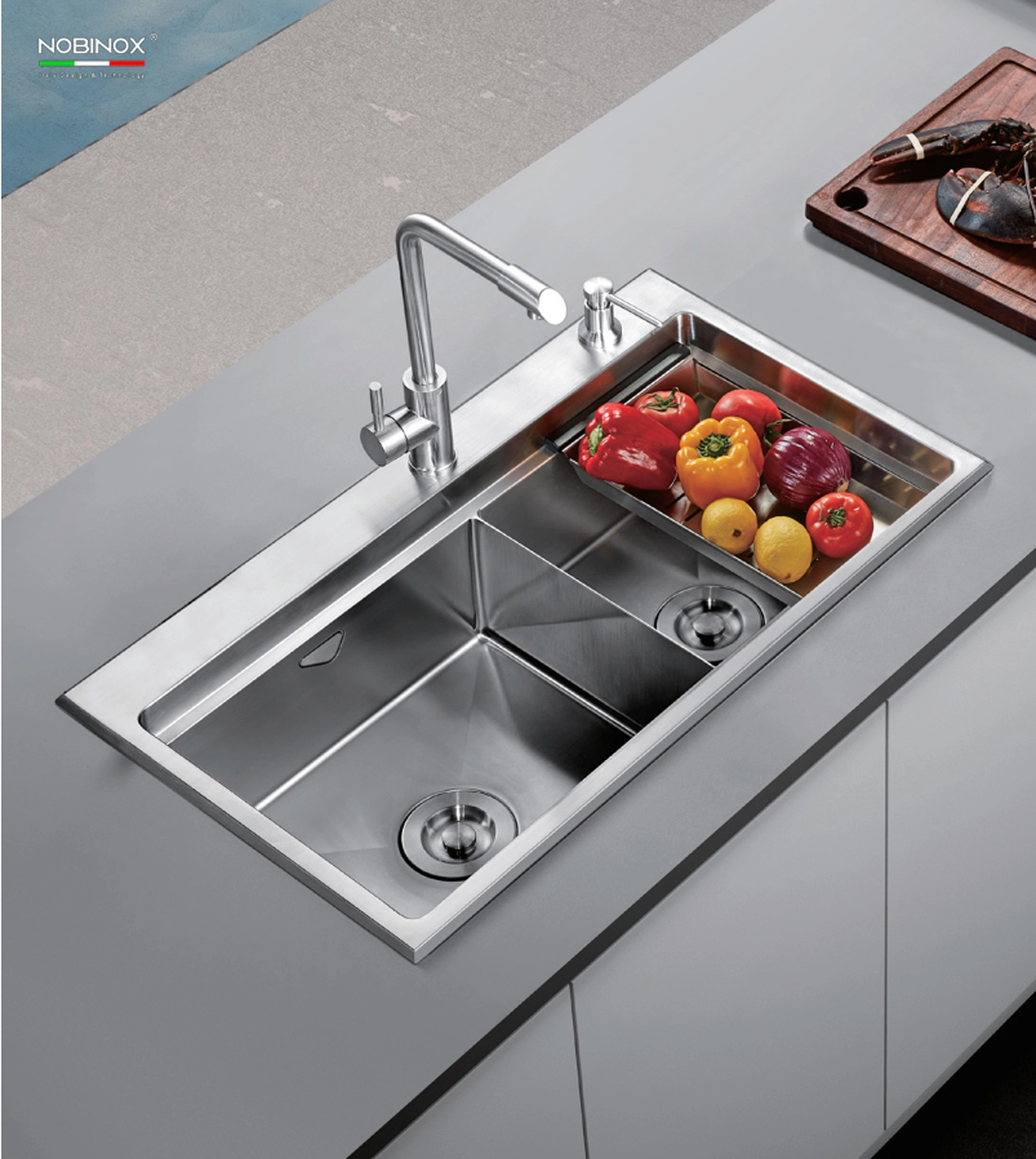 CHẬU RỬA BÁT 2 HỐ NOBINOX LUMIA NJ522 với thiết kế bồn rửa chén inox hiện đại, chậu rửa chén tiện dụng cho mọi gian bếp CHẬU RỬA BÁT 2 HỐ NOBINOX LUMIA NJ522 với thiết kế bồn rửa chén inox hiện đại, chậu rửa chén tiện dụng cho mọi gian bếp