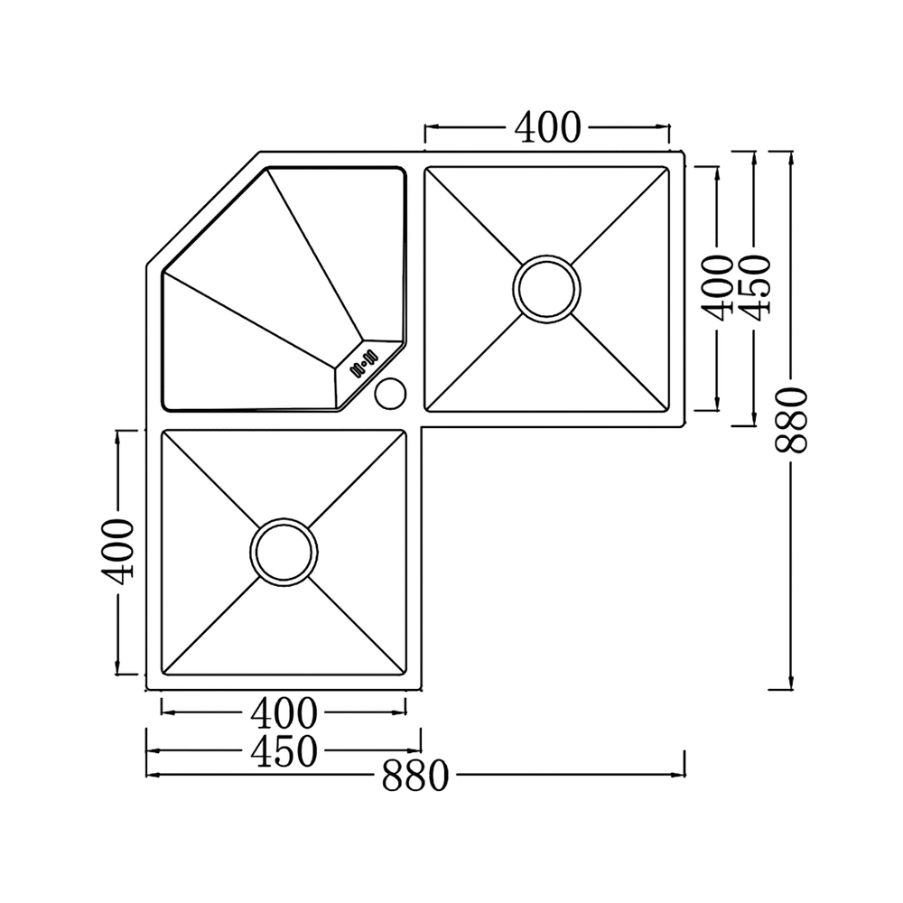 Kích thước tiêu chuẩn chậu rửa inox góc NOBINOX Bản vẽ chi tiết kích thước chậu rửa bát LIKEN NL700 góc L