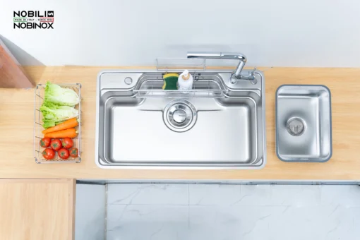 Bồn rửa chén Nobinox Liken NL792D với chất liệu inox cao cấp chống bám bẩn.