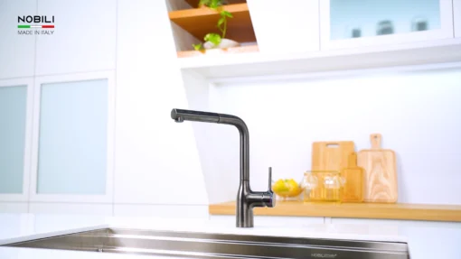 VÒI RỬA BÁT DÂY RÚT NOBILI MANIA NB216LTB vòi nước rửa chén tiết kiệm nước, thiết kế đẹp mắt