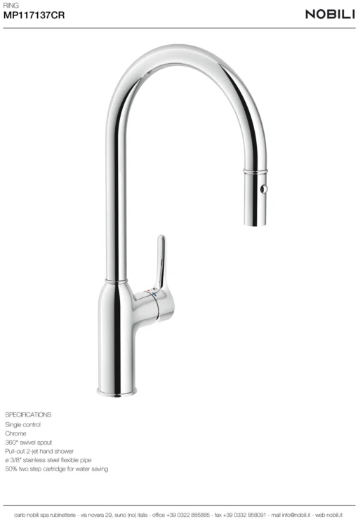 VÒI RỬA BÁT DÂY RÚT NOBILI RING NB131L vòi nước rửa chén tiện lợi cho mọi gia đình