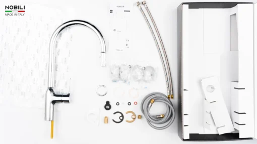 VÒI RỬA BÁT DÂY RÚT NOBILI RING NB131L đi kèm các linh kiện lắp đặt đầy đủ