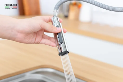 VÒI RỬA BÁT DÂY RÚT NOBINOX AQUA NX660 vòi nước rửa chén tiết kiệm nước, thiết kế đẹp mắt