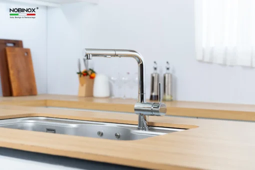 VÒI RỬA BÁT DÂY RÚT NOBINOX BIANCO NX600 vòi nước rửa chén inox chống gỉ, bền bỉ theo thời gian
