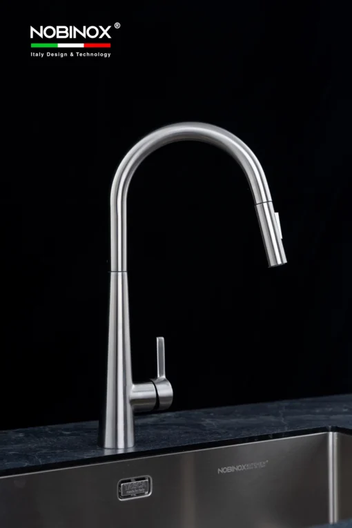 VÒI RỬA BÁT DÂY RÚT NOBINOX WINTO NX501 vòi nước rửa chén thiết kế dây rút tiện dụng, chất liệu inox cao cấp