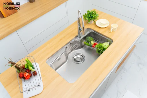 CHẬU RỬA BÁT 1 HỐ NOBINOX ROSA NN995D bồn rửa chén rộng rãi, phù hợp không gian bếp gia đình