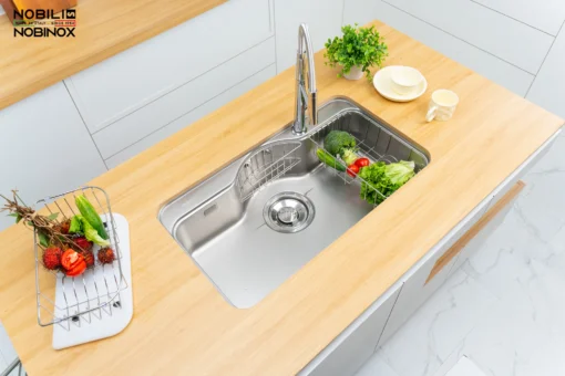 CHẬU RỬA BÁT 1 HỐ NOBINOX ROSA NN995D bồn rửa chén rộng rãi, phù hợp không gian bếp gia đình